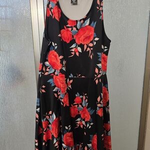 Floral Sleeveless Dress - Black and Red